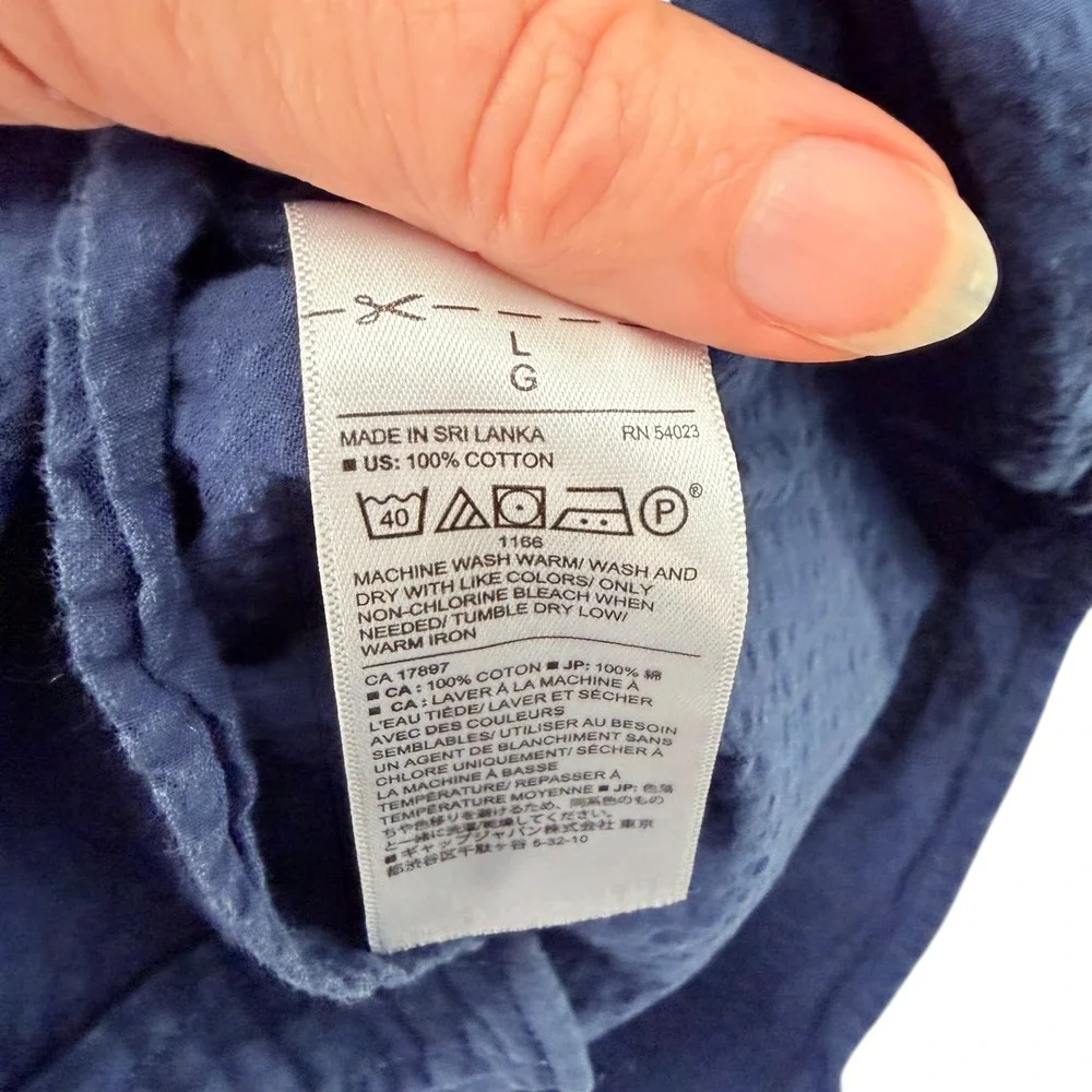 Banana Republic Mens Large Blue Seersucker Short Sleeve Button Down Shirt Cotton
